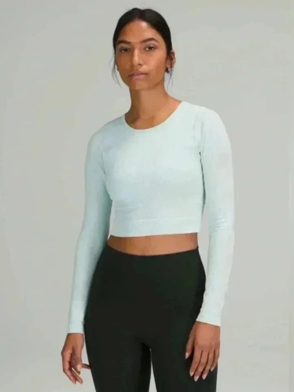 Lululemon Ebb to Street Long Sleeve Cropped Top Ribbed In Delicate Mint Size 10